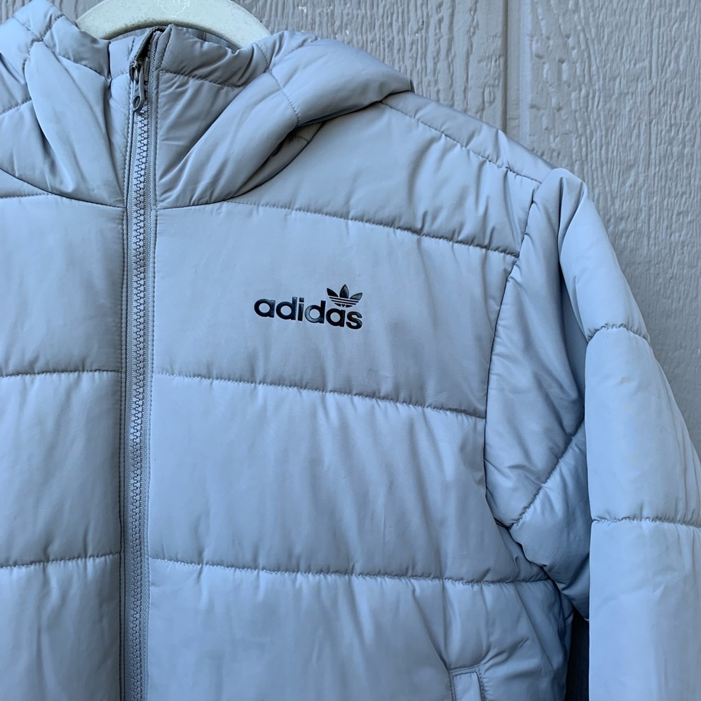 Adidas Originals light grey semi-cropped oversized zip up puffer jacket - Picture 6 of 16